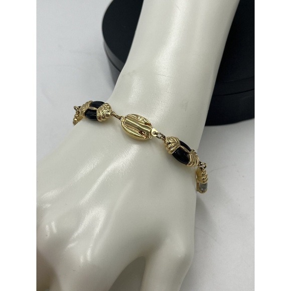 Swarovski Signed Vintage Swan Gold Tone Jet Black and Clear Lucite Bracelet - Picture 5 of 15